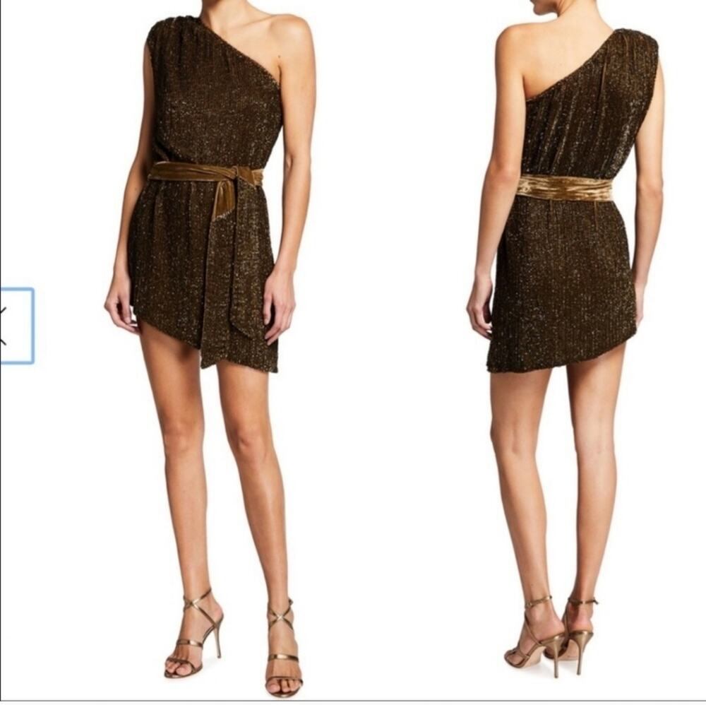 Retrofete Ella Sequin Dress in Olive One Shoulder Belt Size Medium NWT